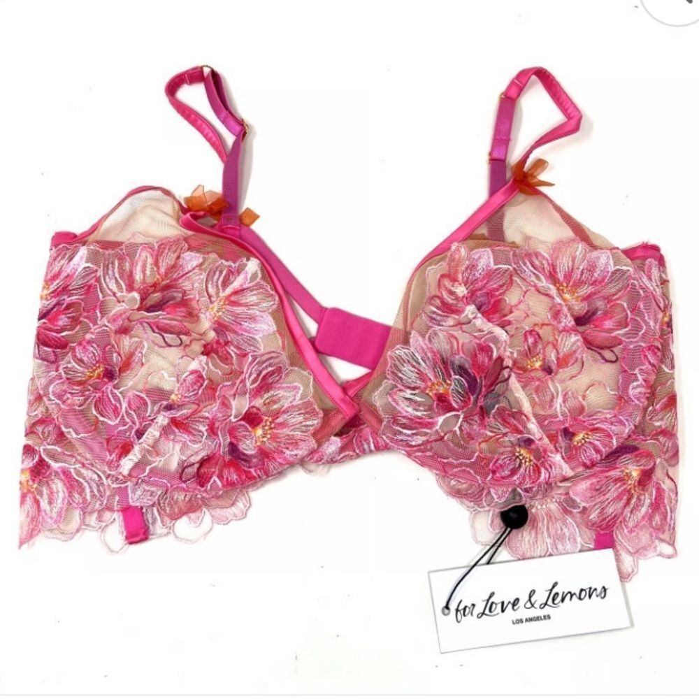 FOR LOVE & LEMONS Hibiscus Embroidery bra 
size 38 D
Color: pink white 
NWT - Picture 4 of 8